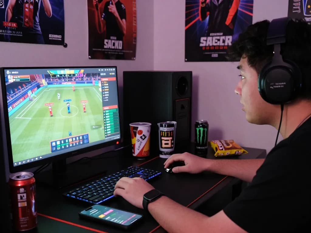 Engaging online gaming scene showcasing Link truy cập Lucky88 with a player immersed in live betting excitement and vibrant atmosphere.
