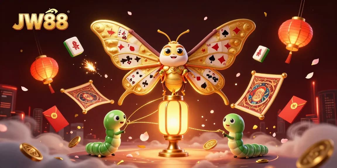 Experience luck and excitement at JW88 with vibrant casino-themed 3D illustrations showcasing golden wings and colorful game elements.