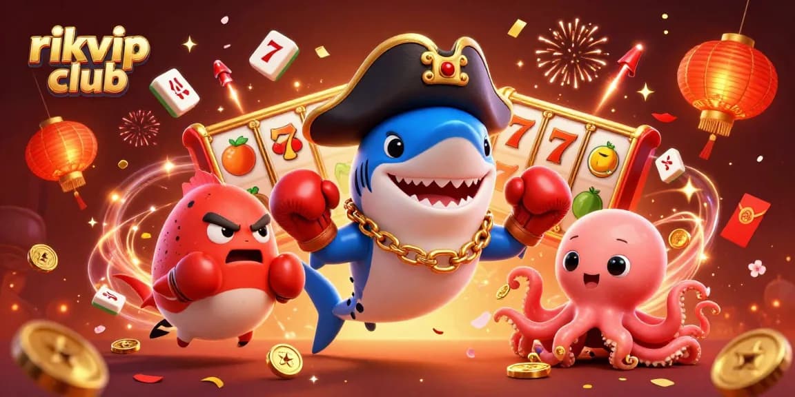 Join the exciting rikvip club with vibrant slot reels and playful characters in action.