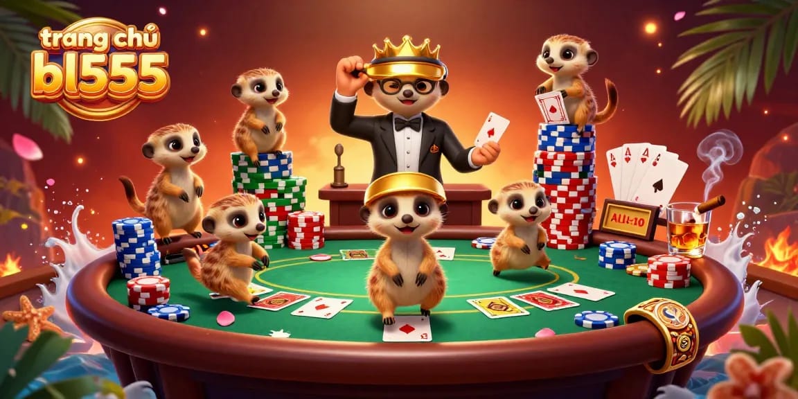 Experience thrilling excitement at trang chủ bl555 with a vibrant meerkat casino scene showcasing dynamic gameplay elements and colorful chip stacks.