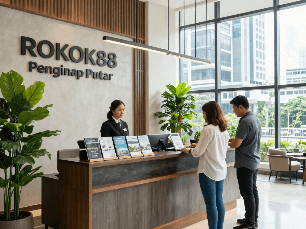 Experience the comfort of ROKOK88 in Jakarta Pusat with stylish lobby and friendly service.
