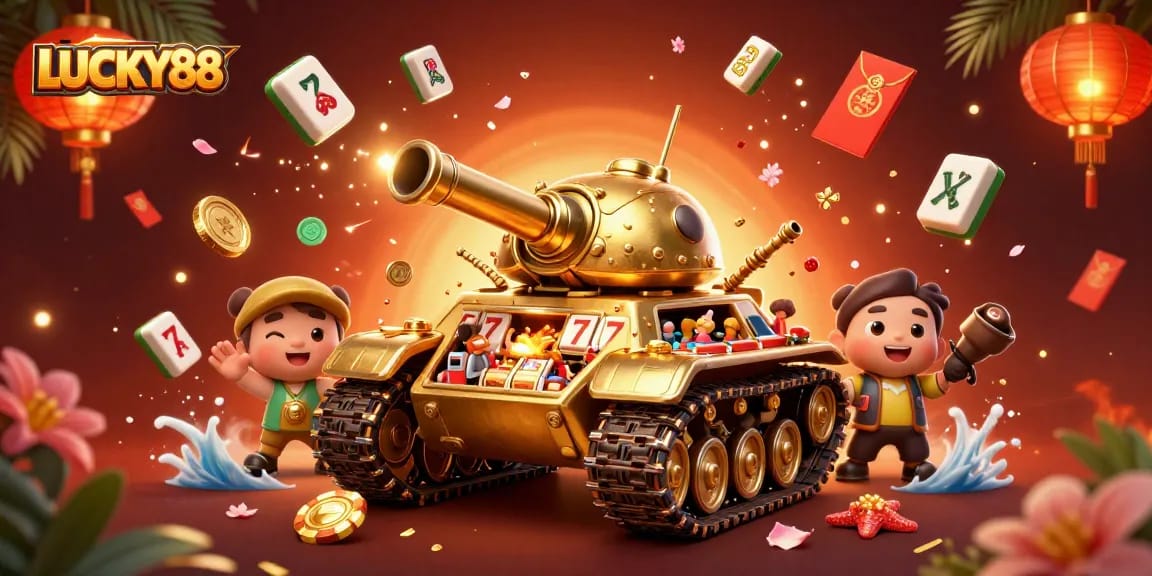 Experience the excitement of LUCKY88 with a vibrant casino-themed illustration featuring captivating game elements.