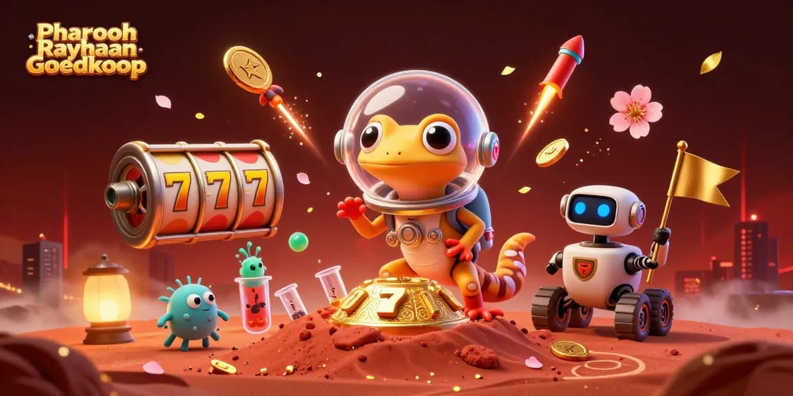 Experience Pharaoh Rayhaan Goedkoop with engaging slot reels and vibrant casino elements.