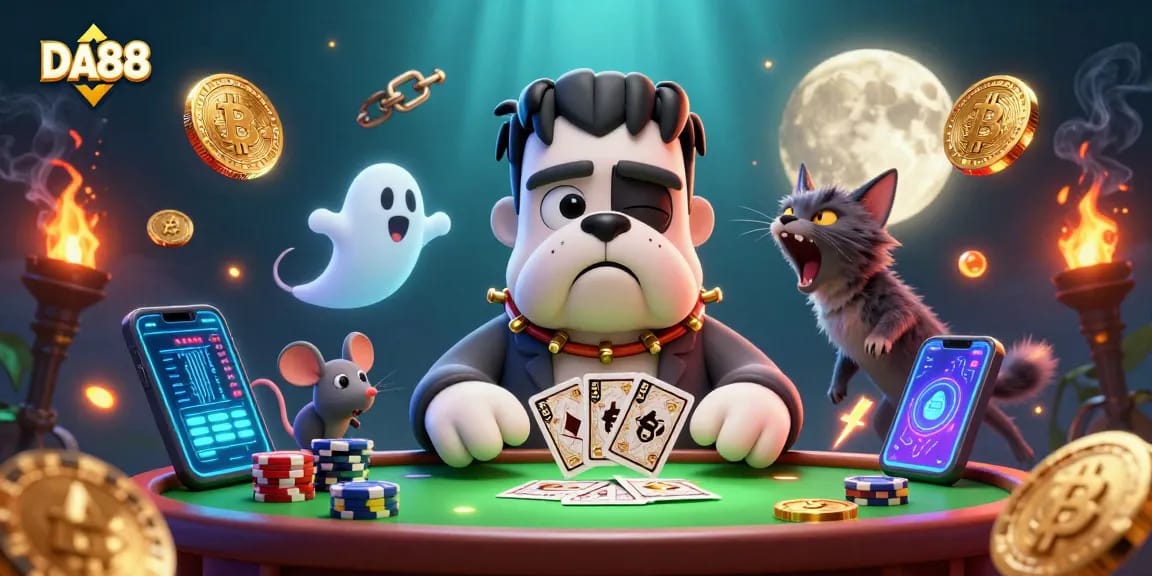 Join DA88's lively card game with a Frankenstein bulldog, ghost mouse, and werewolf kitten.
