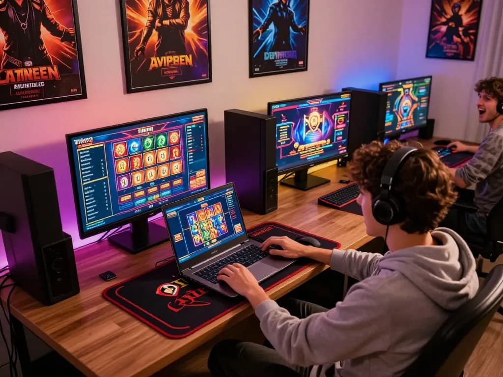 Player enjoying a thrilling moment on 79king with winning slots on laptop screen.