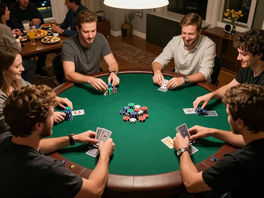 Players enjoying a poker game during a friendly gathering at nhà cái alo8, showcasing a dynamic atmosphere and strategic gameplay