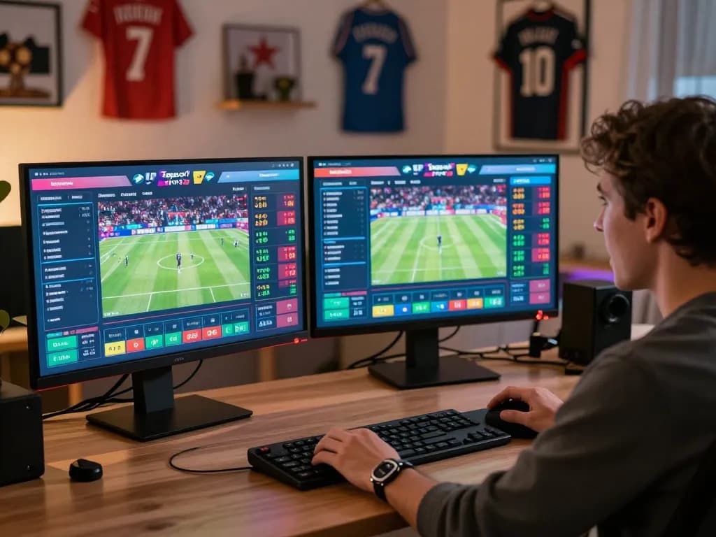 Person engaged in online sports betting with one88me on screen, showcasing excitement and strategy.