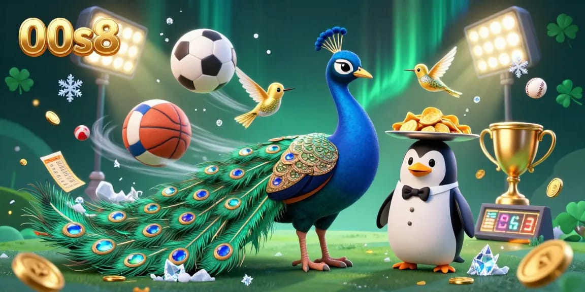 Experience the excitement of 00s8 in a vibrant 3D casino scene filled with colorful sports elements.