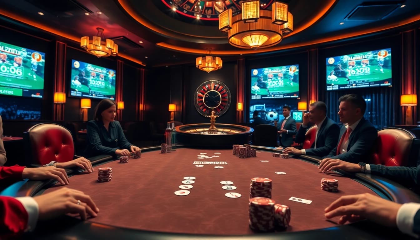 Experience the thrill of okwintv trực tiếp bóng đá while playing poker in a luxurious casino setting.