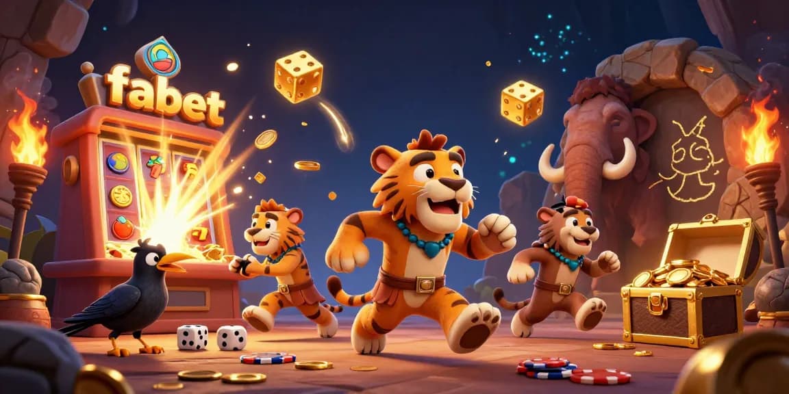 Experience thrilling wins at fabet with a vibrant prehistoric casino featuring dynamic slot elements and fun characters.