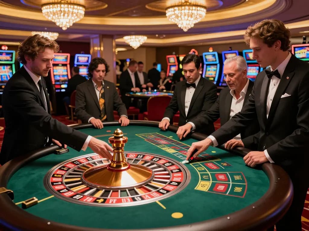 Players placing bets at a roulette table in Nhà cái Jun88, enhancing the excitement of high-stakes gambling.
