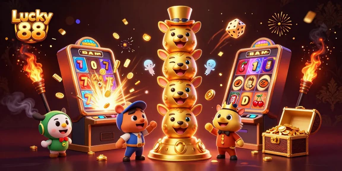 Experience the thrilling Lucky 88 slot with dynamic jackpots and colorful casino elements bursting from the screen.