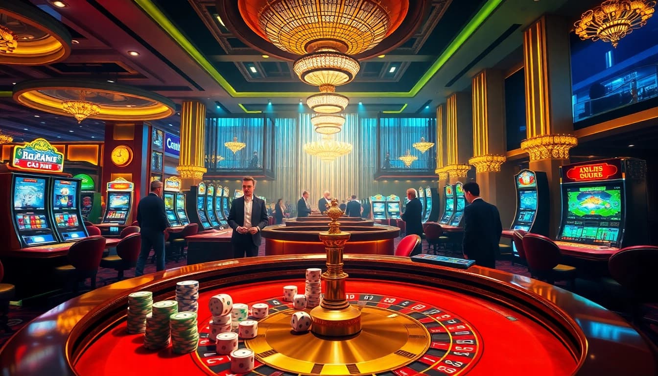 Exciting gameplay at RR88.com featuring vibrant casino tables and animated slot machines.