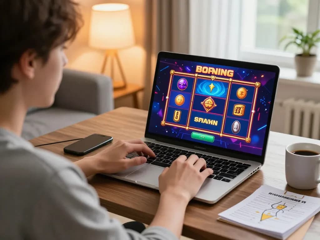 Person enjoying slots gameplay on Bom88 in a cozy home gaming setup, illustrating responsible gambling.