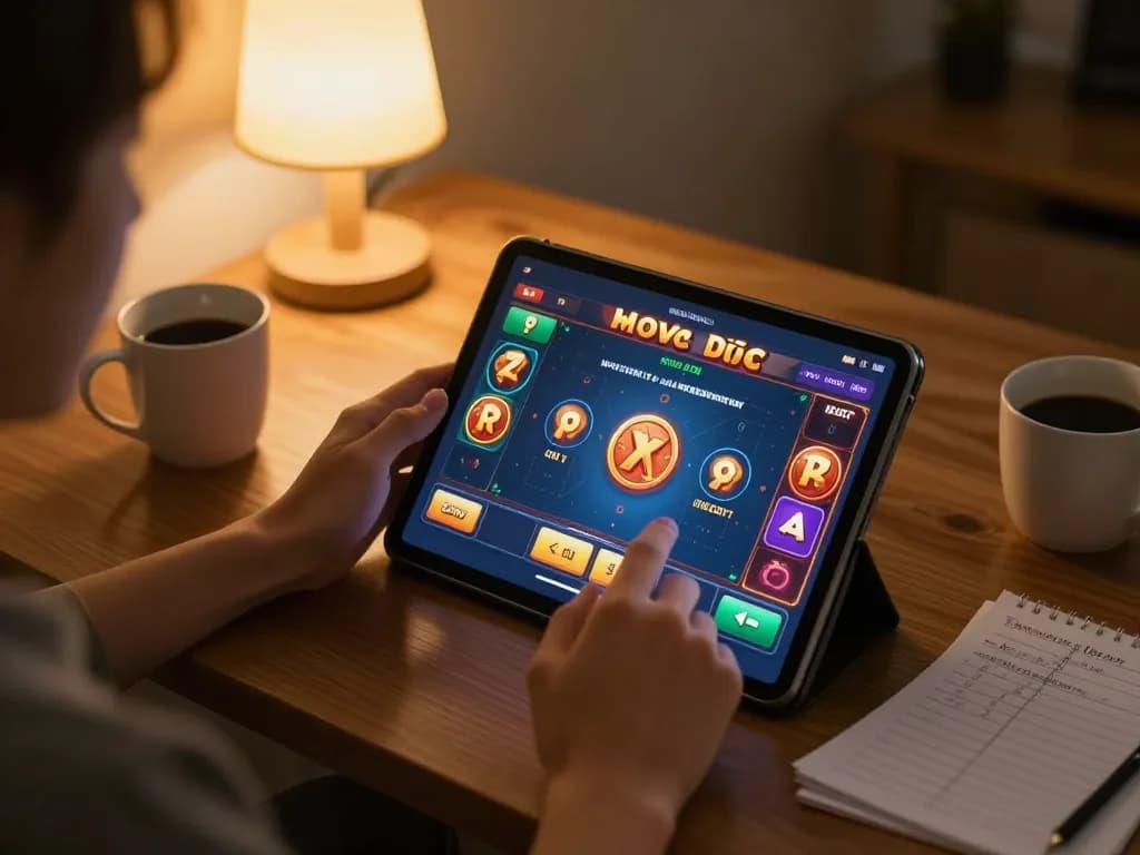 Xóc đĩa online gameplay on a tablet in a cozy home setting with warm lighting.