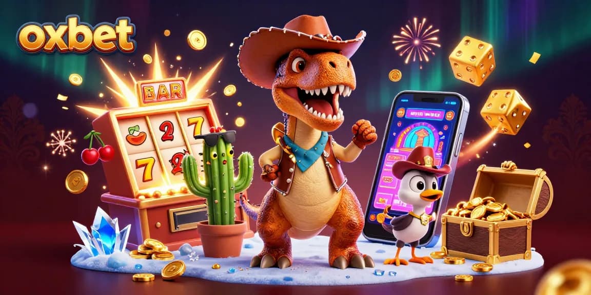 Play casino games at oxbet with exciting 3D cartoon characters and a bursting slot machine.