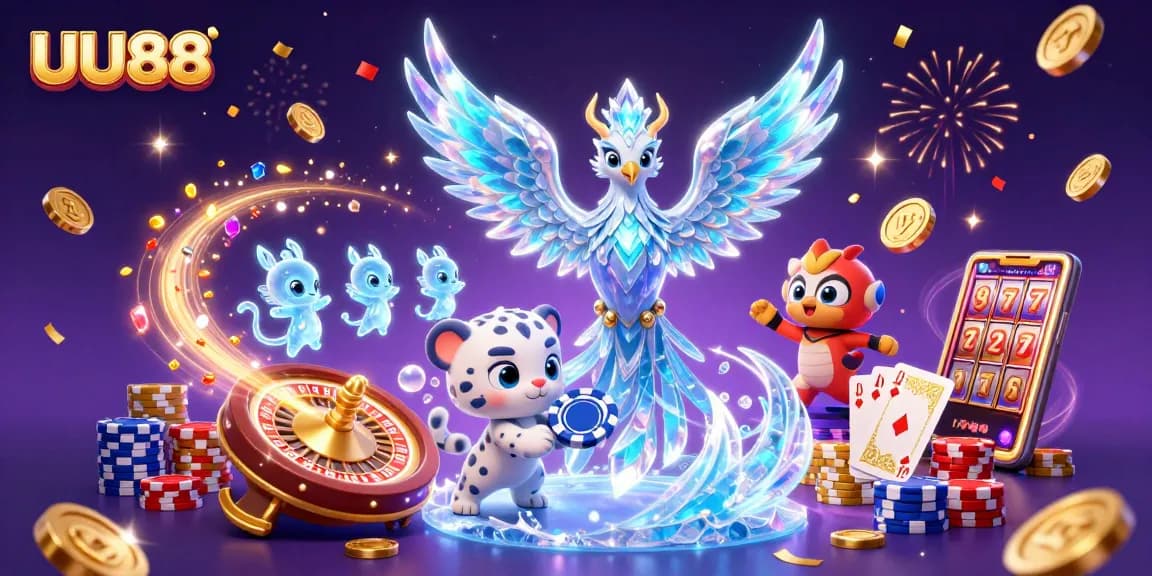Engage with UU88's thrilling gaming scene filled with vibrant characters and casino elements.