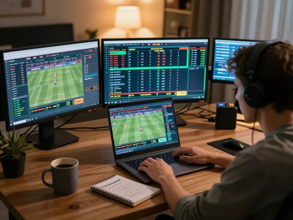 Engaging sports betting session at home with keonhacai5 laptop interface.