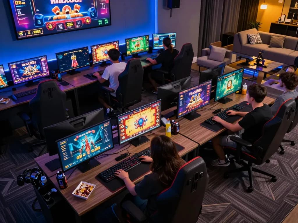 Player enjoying a thrilling session on max88s casino interface at home, showcasing multiple screens and an engaging atmosphere