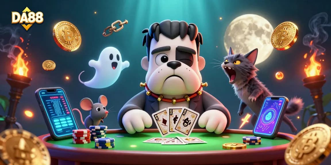 Join DA88's lively card game with a Frankenstein bulldog, ghost mouse, and werewolf kitten.