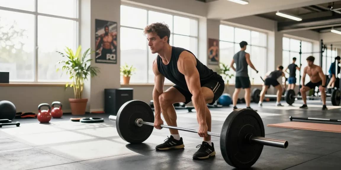 Prime Pharma Steroiden training scene in modern gym showing athlete performing intense workout.