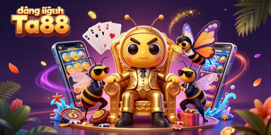 Experience the excitement of đăng nhập Ta88 with dynamic casino elements and vibrant characters in this 3D illustration.