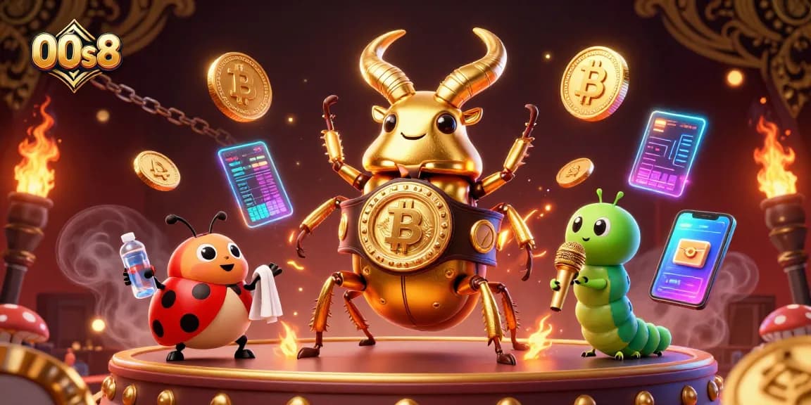 Experience thrilling gambling with vibrant 00s8 casino elements showcasing crypto coins and dynamic characters.