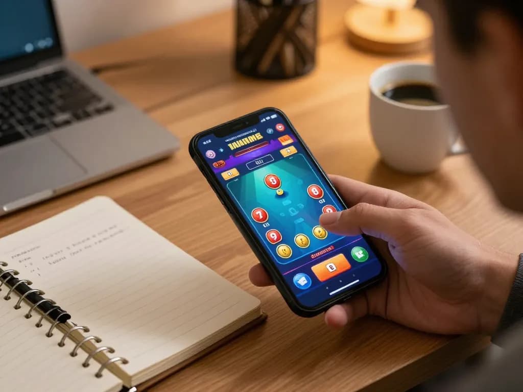 Player engages with 32win casino app on smartphone, showcasing dynamic betting interface in home setting