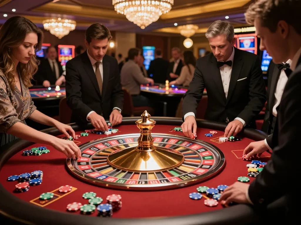 cm88 players placing chips on roulette table in vibrant casino atmosphere