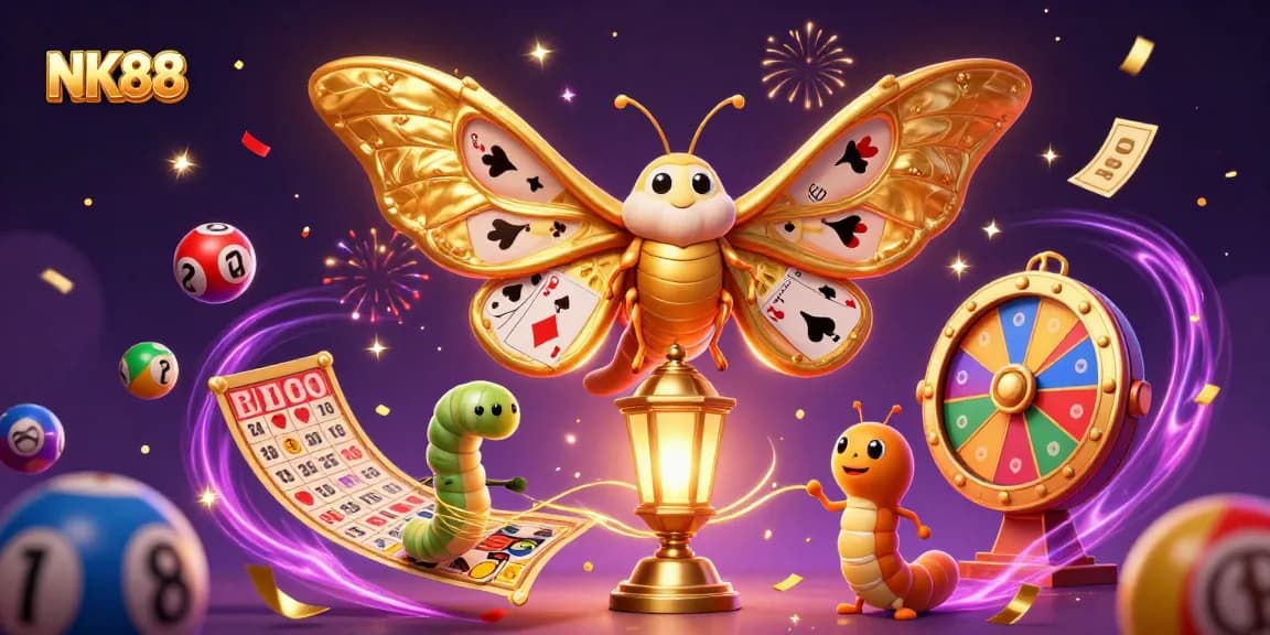 Experience the excitement of NK88 with vibrant lottery balls and dynamic casino elements.