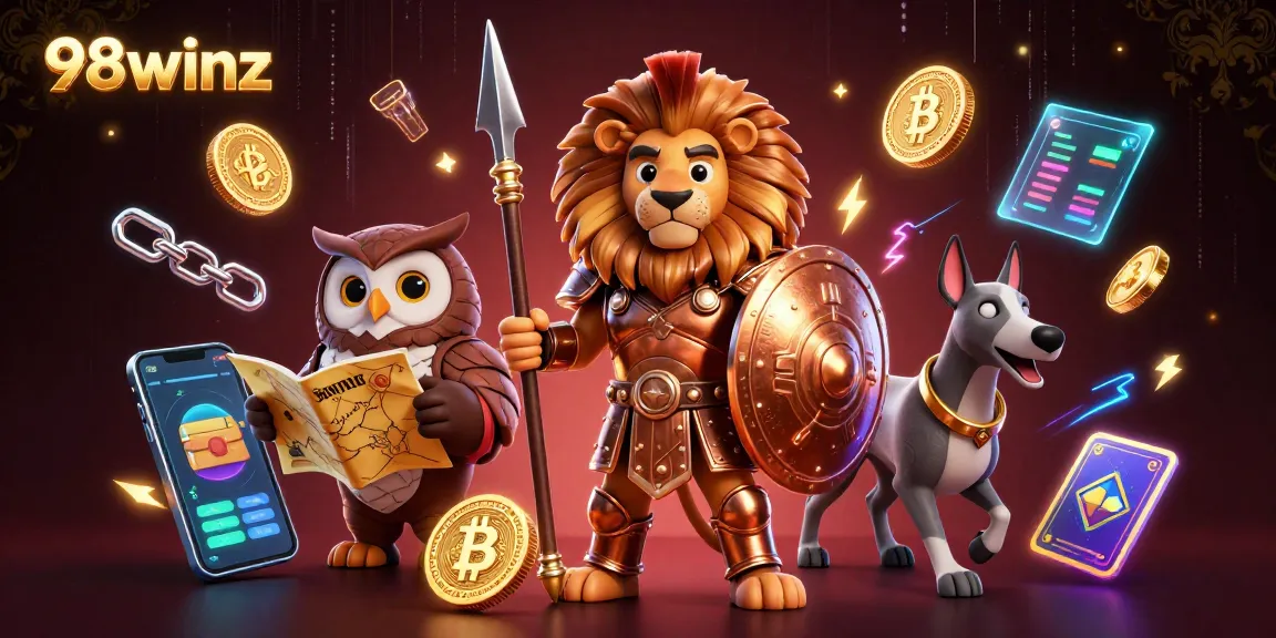 Experience thrilling gaming victories with 98winz's vibrant 3D illustration of Casino elements