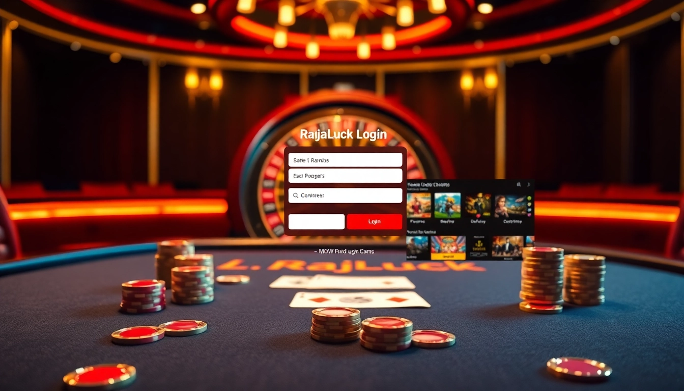 Experience seamless gaming with Rajaluck Login on a luxurious casino-themed interface.