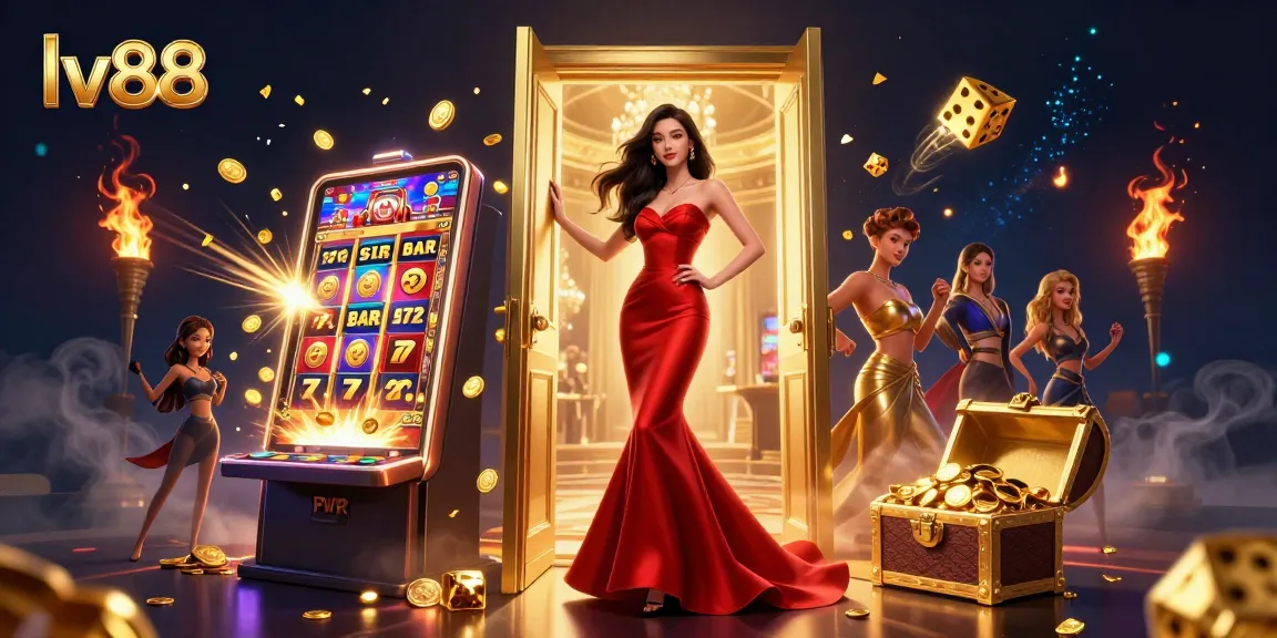 Experience excitement at lv88 with a stunning Asian woman in a luxurious casino setting, surrounded by dynamic gaming elements.