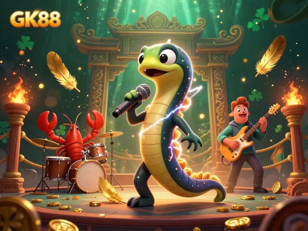 Engage with GK88's vibrant underwater casino featuring an electric eel DJ, captivating visuals, and rich gaming elements.