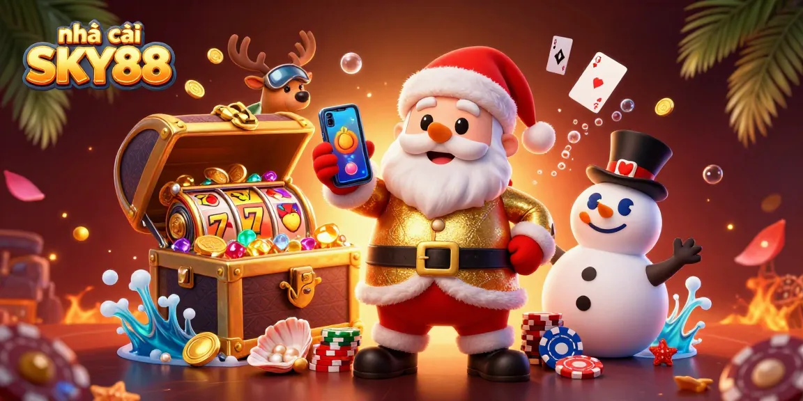 Experience the fun at nhà cái SKY88 with Santa and friends playing jackpot slots.