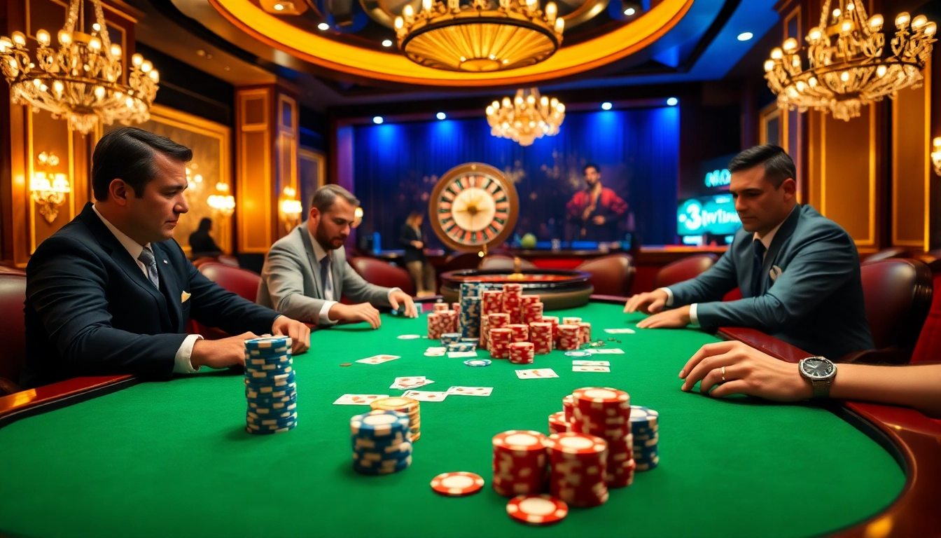 The excitement of players using the 3win app during a thrilling poker game with colorful chips.