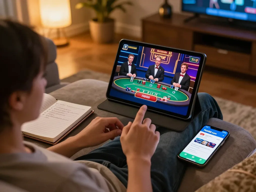 Engaging in live dealer blackjack on Fun88 com app with strategic notes on side.