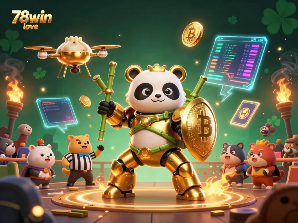 Experience vibrant 78win love action with a golden panda in a dynamic gambling arena.