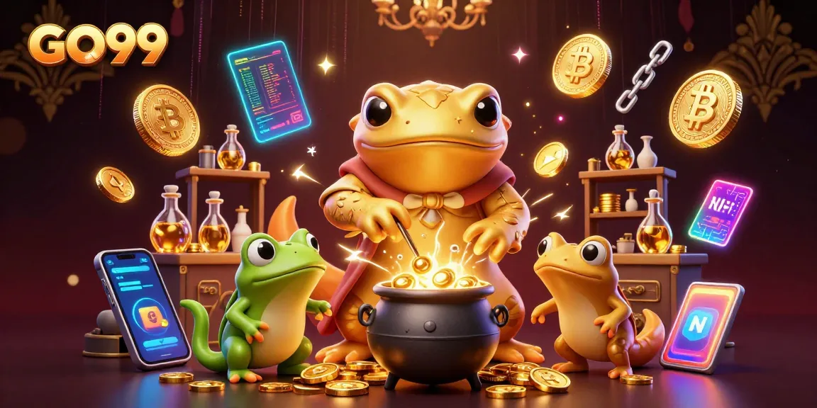 Engage with GO99's exciting games featuring golden alchemists and crypto coins in a rich 3D scene.