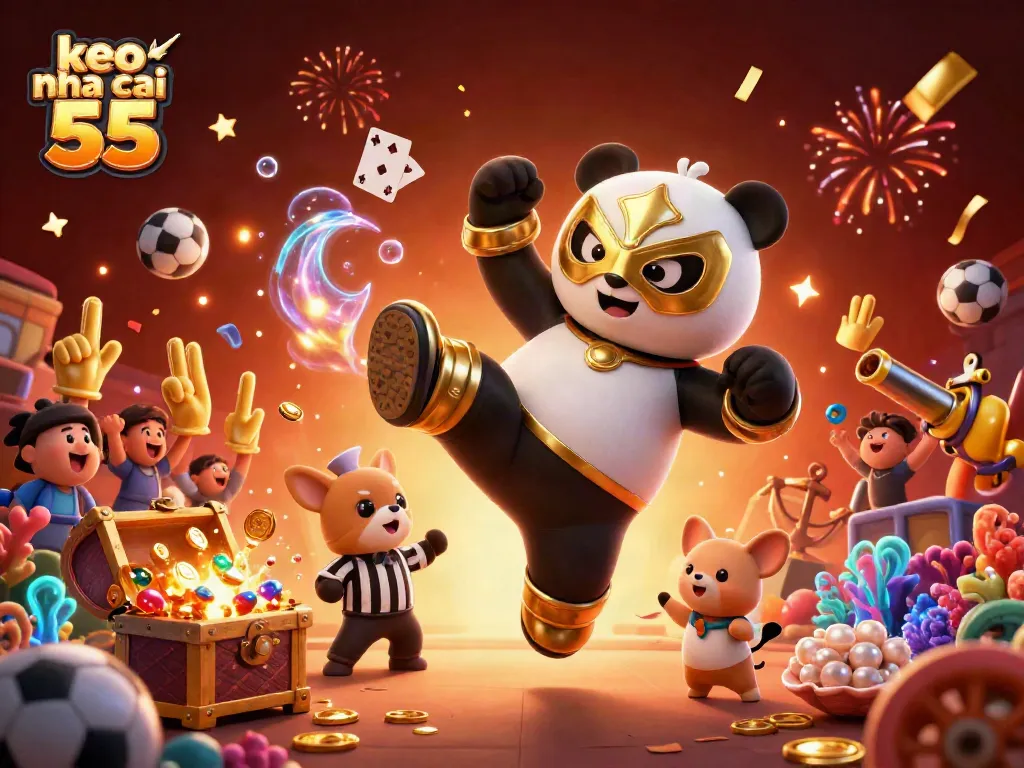 Experience the excitement with keo nha cai 55 as a lively panda wrestler kicks off a thrilling sports betting scene.