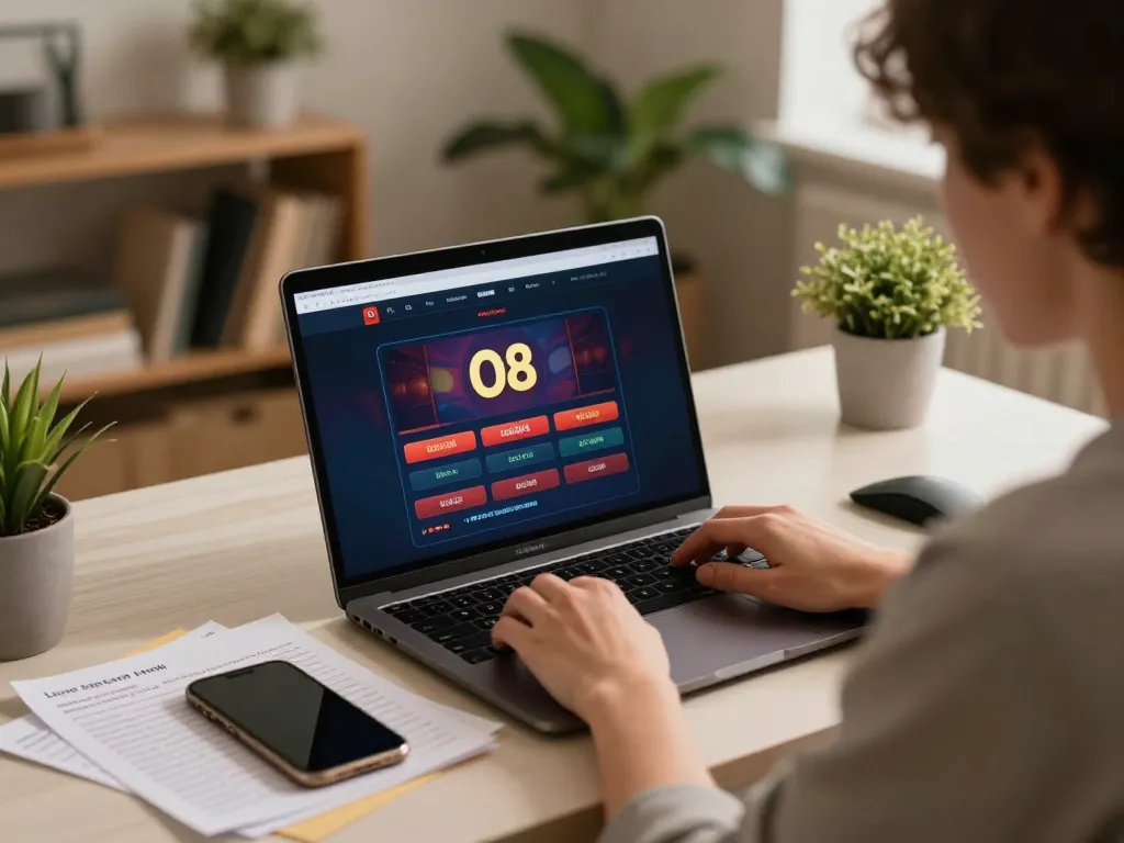 Player analyzing strategies while engaging with the O8 casino platform at home.