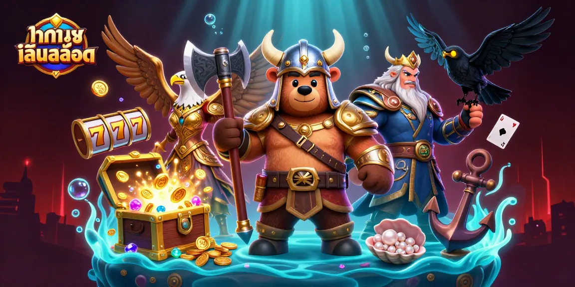 Engage in ทดลองเล่นสล็อต with a fierce Viking bear and Valkyrie eagle in a vibrant casino setting.