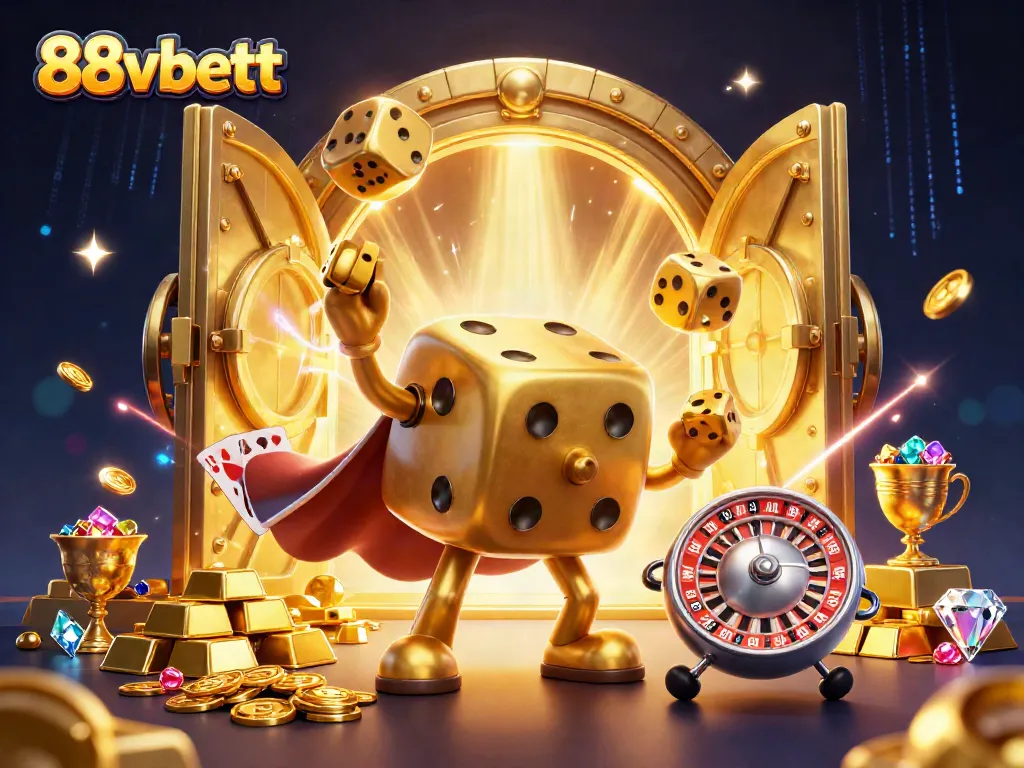 Experience winning thrills with 88vbett's vibrant 3D casino illustration featuring dynamic gaming elements.