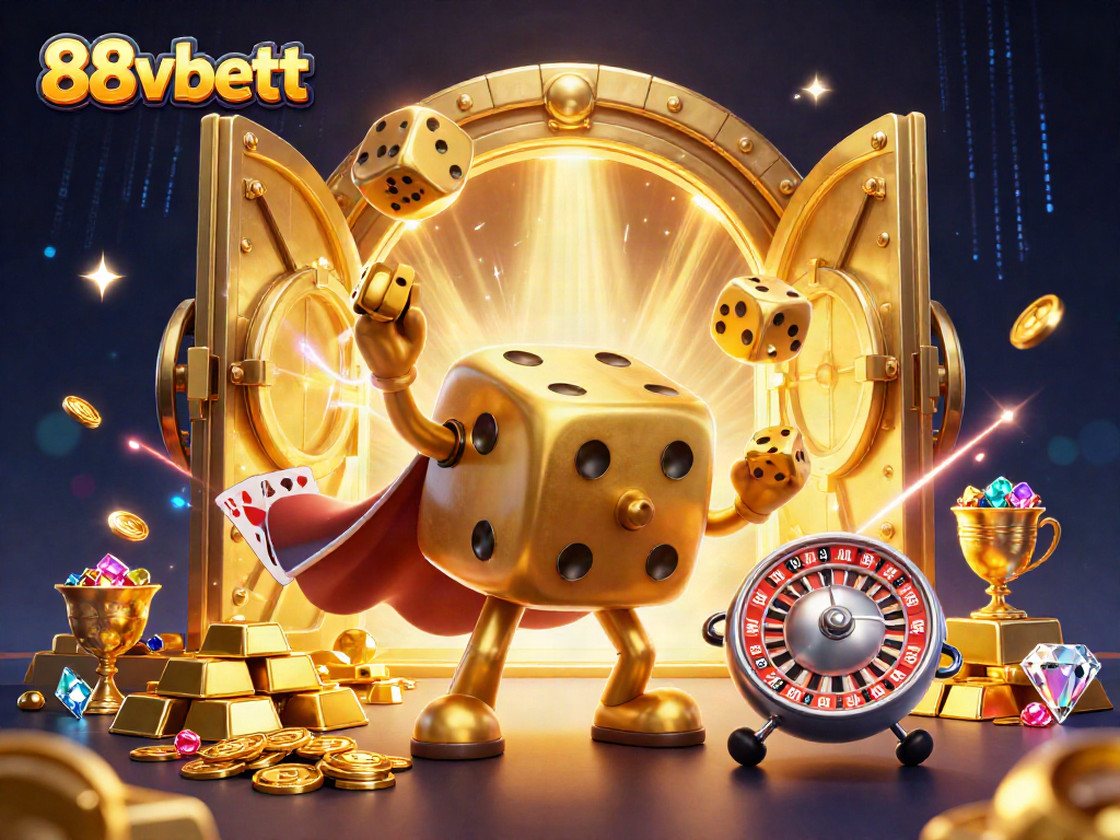 Experience winning thrills with 88vbett's vibrant 3D casino illustration featuring dynamic gaming elements.