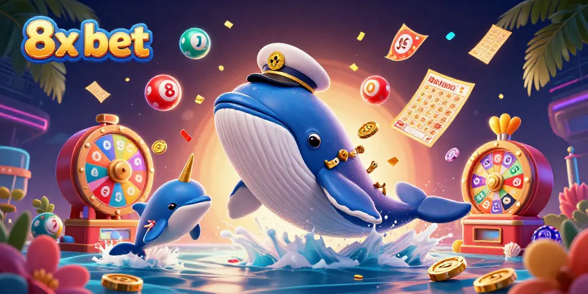 Engage with exciting gameplay at 8x bet featuring a whale, narwhal, and dolphins in a vibrant casino scene.