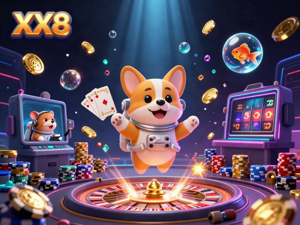 Experience thrilling gaming action with XX8 in a vibrant space station casino.