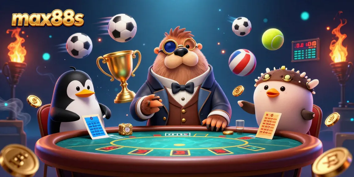 Engage in thrilling poker action at max88s with cartoon walrus and dealer in a vibrant underwater scene.