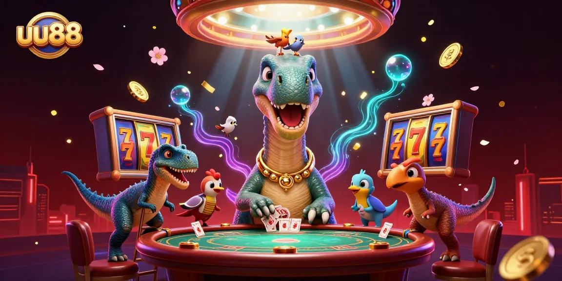 Play exciting slots and poker at uu88 with vibrant 3D characters experiencing lively casino action.