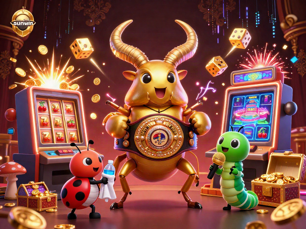 Experience thrilling gameplay at sunwin with a vibrant casino scene featuring games and characters.
