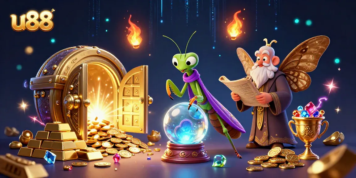Engage with U88's enchanting gambling scene featuring a mystical fortune teller and ancient treasures.